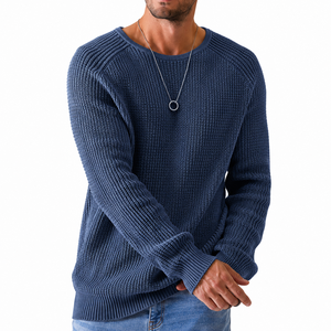 Suéter de Punto Azul Marino para Hombre, Cuello Redondo, Manga Larga, Color Sólido, para Otoño - Product Image 6