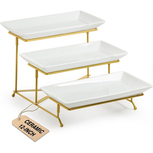Juego de bandejas metálicas de tres niveles de alta calidad, forma irregular, color verde azulado, soporte metálico dorado, herramienta antiadherente para pasteles, soporte para exhibir pasteles de boda - Product Image 3