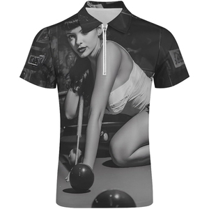 Men's Short Sleeve <b>Polo</b> <b>Shirt</b> With <b>Vintage</b> Pin-Up Pool Player Print Casual Woven Style Digital Printing - Product Image 2