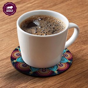 Modern Round Coaster <b>Set</b> <b>6</b> Luxury Golden Mandala Design Wooden Coasters Reusable Eco-Friendly for Tea Cups Coffee <b>Mugs</b> Glasses - Product Image 1