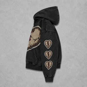 Sweat-shirt à capuche premium personnalisé pour homme, en coton épais, style streetwear, avec motif cœur brisé, effet délavé à l'acide, fabrication artisanale - Product Image 3