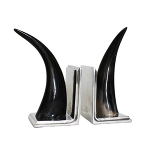 Handcrafted Natural Horn & Silver Metal Decorative Bookends Pair Heavy Duty Vintage Tabletop <b>Book</b> <b>Ends</b> - Product Image 1