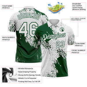 Polo de football personnalisé vert et blanc sublimé pour homme, séchage rapide, vêtement d'équipe, manches courtes, col rabattu, chemise adulte - Product Image 3