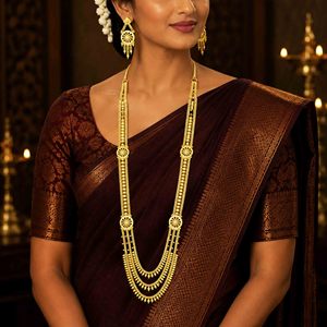 Wholesale Brass 14K18K24K Micron Gold Filled Dubai Style Rani Haar <b>Bridal</b> Long Necklaces Set Traditional Design Fashion Jewelry - Product Image 3