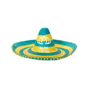 CUSTOMER FAVORITE BLUE LOTUS Sabrina Mexican <b>Sombrero</b> Seagrass Straw Woven Striped Unisex Hat Sun Shade Beach Holidays Travel - Product Image 1