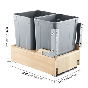 Cestino per rifiuti e riciclo estraibile in legno da 35 QT X2 con doppio lavello, per mobili da cucina, set da 2 pezzi, organizer per armadietto - Product Image 5