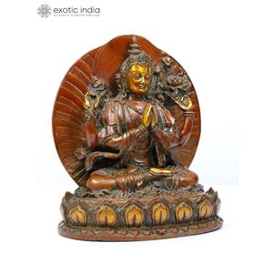 9" พระพุทธรูปทิเบตสี่แขน เชนเรซิก รูปปั้นทองเหลือง พระอวโลกิเตศวรา งานแกะสลักแปลกตา อินเดีย DDM382 - Product Image 3