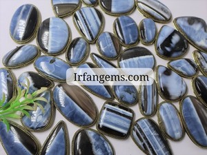 100% Natural Blue <b>Opal</b> Grooved Pendant Crystal Lot Wholesale Blue <b>Opal</b> Brass Pendant Cabochon Lot Handmade Blue <b>Opal</b> Loose Stone - Product Image 2