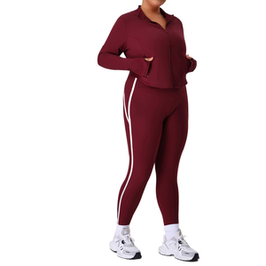 Plus Size Women's 2 Piece <b>Yoga</b> Set Solid Color Full Length Leggings With Side Stripe Zipper <b>Jacket</b> High Waist Activewear - Product Image 1