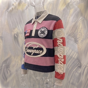 Snowgrace Short Striped Baseball Jersey V-neck Turn-down Collar Regular Fit Unisex Adults Spring Summer Breathable Embroidery - Product Image 4