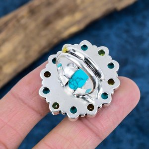 Wholesale Handmade 925 Sterling Silver Blue Turquoise and Peridot Cluster <b>Ring</b> Opaque Gemstone Flower <b>Statement</b> <b>Rings</b> For Women - Product Image 2