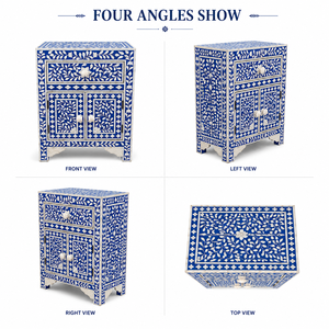 Mesa Auxiliar Decorativa de Madera con Incrustaciones de Hueso Azul, Diseño Oriental, Forma Rectangular, con Cajones de Almacenamiento - Product Image 3