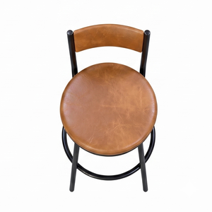 Taburete de Bar Industrial Vintage de Cuero PU con Asiento Redondo y Estructura Metálica, Silla Alta para Cafetería, Restaurante, Muebles Comerciales - Product Image 4