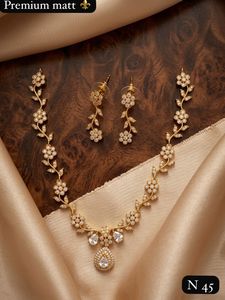 Fancy Collection Gold Plated Kundan & Pearl Necklace and Earring <b>Set</b> Women's Wedding Jewelry Classic Style Geometric Design - Product Image 1