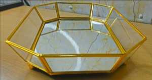 Gold Metal Frame Geometric Glass Vanity Tray <b>Mirror</b> Base Decorative Makeup Organizer <b>Rectangular</b> Perfume Jewelry Display Tray - Product Image 3