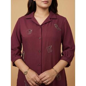Chemise décontractée à imprimé floral BIRD WINE Crepe Premium & Elegant pour femmes, acheter directement auprès du fournisseur - Product Image 2