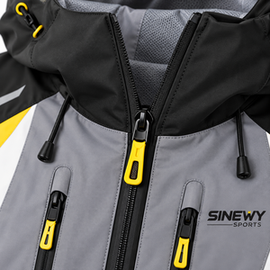 SINEWY SPORTS Men's <b>Waterproof</b> Hooded Softshell <b>Jacket</b> Gray Black <b>Yellow</b> Color Blocking Sporty Zipper Front Winter Outdoor Wear - Product Image 6