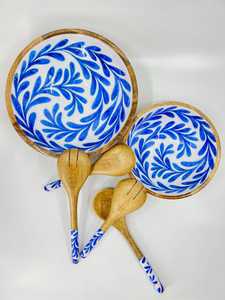 Bols en bois avec motif de feuilles bleues, design traditionnel chinois, pour servir les aliments, offrir en cadeau - Product Image 6