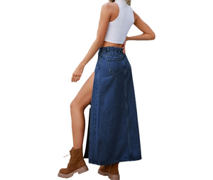 Falda larga vaquera maxi de invierno para mujer, estilo vintage, color liso, corte alto, cintura natural, nueva colección - Product Image 2