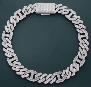 Moissanite Stones Prong Cuban Link Chain Necklace Solid 925 Sterling Silver with Rhodium Finish Passes Diamond <b>Tester</b> - Product Image 1