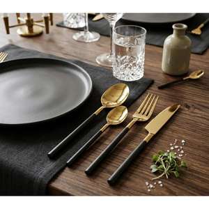 PVD Coated Gold Cutlery Stainless Steel Black Powder Coated Handle Set of 4 Luxury Rental <b>Wedding</b> Cutlery Dishwasher Safe - Product Image 1