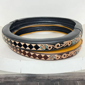 Housse de volant de voiture neuve en cuir de vache western, motif floral et à carreaux, antidérapante, accessoires pour volant 2025 - Product Image 4