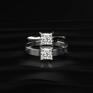 Anillo de diamante solitario princesa cultivado en laboratorio con doble halo oculto, corte catedral, certificado IGI, de color D a F, 3.00 ct central, 0.20 ct laterales, TW 3.20 - Product Image 2