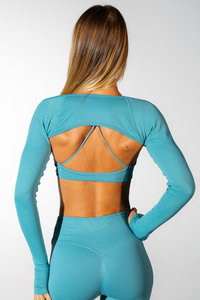Wholesale <b>Women's</b> Cropped Shoulder <b>Shrug</b> Long Sleeve Open Front Slim Fit Stretch Knitted Casual Layering Top Polyester Spandex - Product Image 2