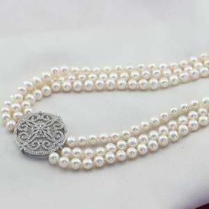 Colliers de perles d'eau douce non nucléaires 5,5-6 mm, plusieurs rangs, presque ronds, impeccables, trois rangs, chaînes de clavicule - Product Image 4