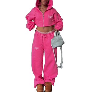Winter Eco-Friendly Casual Distressed Two-Piece <b>Tracksuit</b> Set 100% Cotton Custom Logo Embroidered Hooded Sweatpants - Product Image 5