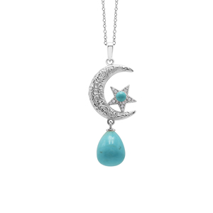 Collar con colgante de plata de ley 925 con turquesa natural ovalada y redonda, chapado en varios colores, con diseño de luna y estrella, joyería fina para mujer - Product Image 1