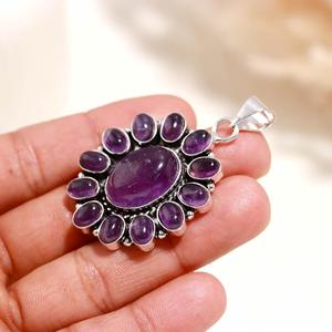 Handmade Amethyst Silver Pendant | Purple Crystal <b>Necklace</b> | Bohemian Chakra Jewelry Gift for Women - Product Image 1