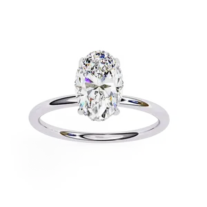 Anillo de Diamante Sintético Radiante de 1.00 Quilates con Corte Ovalado, Engaste Sub-Halo Sutil, Oro Sólido de 18K, Color E Certificado, Moderno y Elegante - Product Image 4