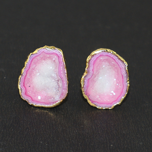 Pendientes de botón geométricos de diseño único con geoda rosa y drusa, chapados en oro de 18K, joyería de lujo llamativa para fiesta, venta al por mayor para mujer - Product Image 1
