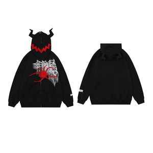 Unisex Embroidered Hip Hop Spider Hoodie Devil Horn Gothic Jacket Y2K Harajuku Streetwear Full <b>Zip</b> 100% Cotton OEM Winter - Product Image 4