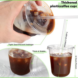 Vasos Desechables Transparentes de PET/PLA Biodegradables y Reciclables, Libres de BPA, de 14 oz para Café Frío, con Tapas y Pajitas, Disponibles para Cafeterías - Product Image 4