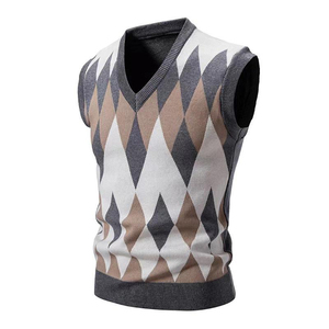 Factory Wholesale Men's <b>Sweater</b> OEM ODM Custom Men V Neck Multi Color <b>Argyle</b> Sleeveless Knit Vest - Product Image 2