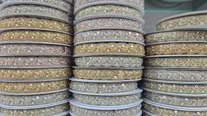 <b>Indian</b> Ethnic Beads Embroidery Golden Lace Polyester Metallic Washable From Gujarat Deals in Wholesale - Product Image 3