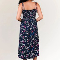 Robe Courte Florale Femme Bleu Marine en Coton Tissé 100% Respirant Coupe A-Line Écologique Lavable Ajustée Idéale pour les Vacances – Qualité Supérieure