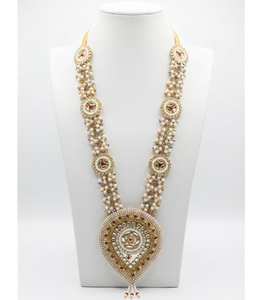 Guirlande de perles artisanale avec pendentif en pierre, décoration religieuse indienne pour Pooja, collier Mala de mariage, bijoux spirituels de temple - Product Image 3