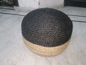 Pouf rond en corde de jute noir et blanc, tricoté à la main, deux couleurs, avec rembourrage, multifonctionnel, ottoman personnalisé - Product Image 3