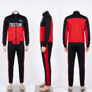 Chándal Crestline para Hombre en Rojo y Negro con Bloques de Color, Cierre Frontal con Cremallera, Logotipo Personalizado Impreso, Bolsillos Laterales, Ropa de Otoño - Product Image 1