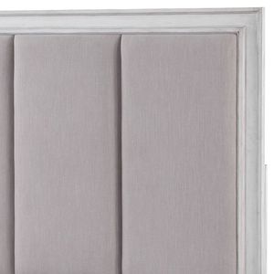 Letto matrimoniale Katia E. in lino grigio chiaro con finitura grigio rustico e bianco anticato, letto imbottito - Product Image 6