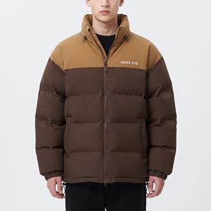 Blouson matelassé color block pour homme avec logo personnalisé, manteau d'hiver chaud entièrement zippé à col montant, veste d'extérieur à effet bulle - Product Image 3