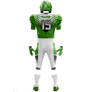 Uniforme de Fútbol Americano Personalizable Verde y Blanco, Conjunto de Jersey y Pantalones Sublimados, Absorbente de Humedad, 100% Poliéster para Hombre - Product Image 1