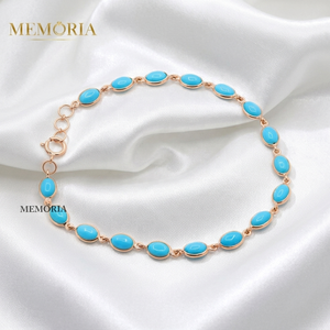 Natural Round Cut Turquoise Gemstone 18k <b>Solid</b> Yellow <b>Gold</b> Handmade Trendy Tennis Bracelets for Women Gift Wholesale Price - Product Image 5