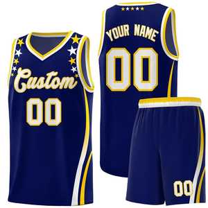 Ensemble de maillots de basket-ball blancs et bleus avec étoiles, sublimés, col en V, sans manches, en maille respirante, uniforme pour adultes unisexe - Product Image 6