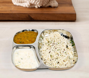 Assiette à dîner en métal avec compartiment |   Thali en acier inoxydable extra poli pour usage domestique et commercial |   Prix d'usine pas cher - Product Image 2