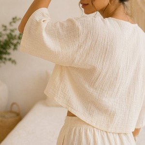Ensemble de pyjamas pour femmes, tissu en gaze de coton tissé, tissu musulman respirant, vêtements décontractés pour femmes - Product Image 3