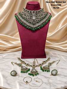 Kundan Zircon Orthodox Bridal <b>Necklace</b> Earrings <b>Set</b> <b>Indian</b> Wedding Antique Bronze Plated Alloy Imitation Jewelry Flower Design - Product Image 1